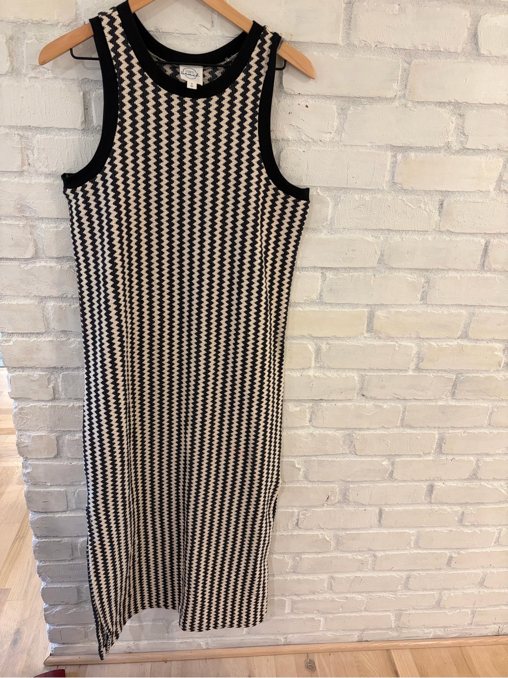 LOFT Black and Cream Zigzag Midi Dress